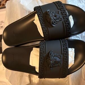 Versace Black Slides with Medusa Logo